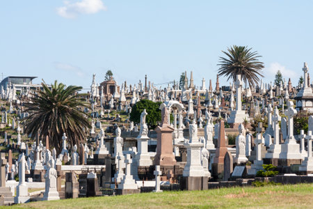 Sydney, Australia - April 2nd 2014: Graves in Waverley cemetery, Bronte. It is noted for its Victorian and Edwardian monuments.のeditorial素材