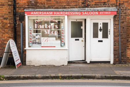 Amersham, England - August 22nd 2019: Old established hairdressing salon. The old town dates back to Anglo Saxon times.のeditorial素材