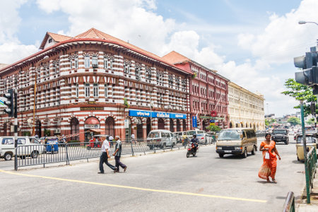 Colombo, Sri Lanka - March 16th 2011: The red and white building of Lankem Plantation House, located in Sir Baron Jayathilake Mawatha street in district of fortのeditorial素材