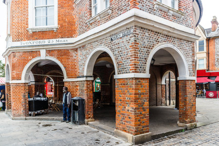 High Wycombe, England - 14th August 2015:  A man stands outside the Cornmarket. The area is the oldest part of the town.のeditorial素材