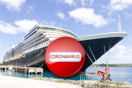 No entry sign overlayed on a cruise ship due to a coronavirus outbreakの写真素材