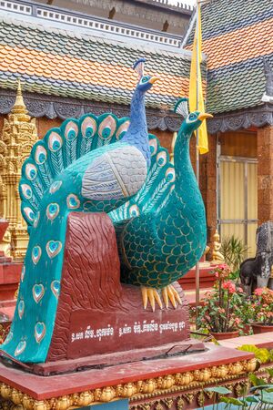 Peacock statues, Cambodian temple, Siem Reap, Cambodiaの写真素材
