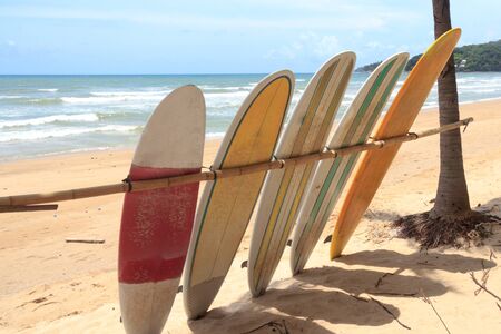 Surfboards for hire on Surin Beach, Phuket, Thailand.