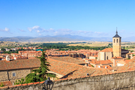 View over suburbs and surrounding countryside, Avila, Spain