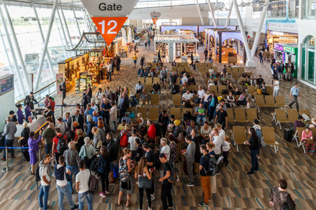 Phuket, Thailand - November 9th 2016: Busy departure hall in Phuket International airport. The...