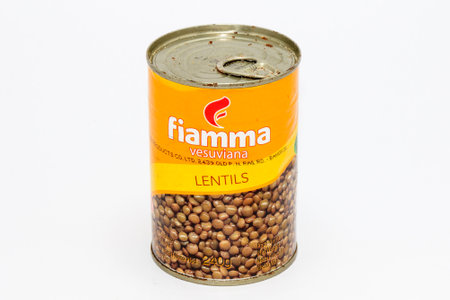 Phuket, Thailand-17th April 2018: Can of Fiamma Vesuviana lentilsのeditorial素材