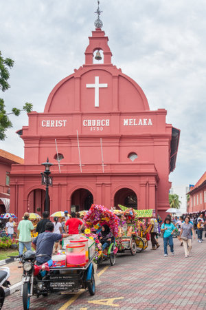 Malacca, Malaysia - 8th June 2010: Christ CHurch, Dutch Square. The city was once colonised by the Dutch and their heritage remains.のeditorial素材
