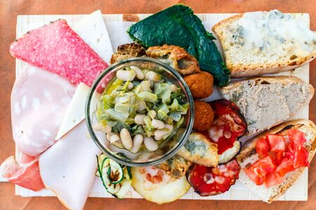 Italian platter of different meats and aperitifsの写真素材