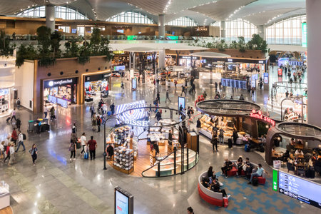 Istanbul, Turkey - September 28th 2019: People in the departure hall of the airport. The new airport was opened in October 2018.のeditorial素材