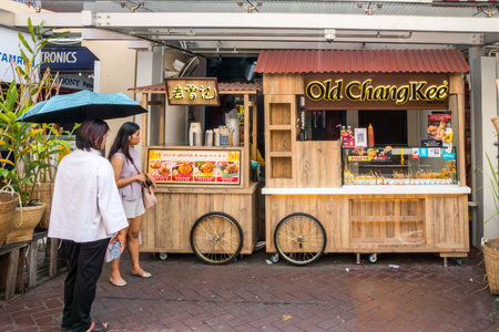 Singapore - July 5th 2019: Old Chang Kee outlet on pagoda street. It is an established snack, food and beverage chain specialising in curry puffs and other local snacksのeditorial素材