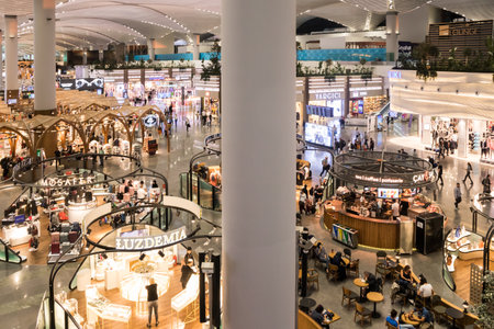 Istanbul, Turkey - September 28th 2019: People in the departure hall of the airport. The new airport was opened in October 2018.のeditorial素材