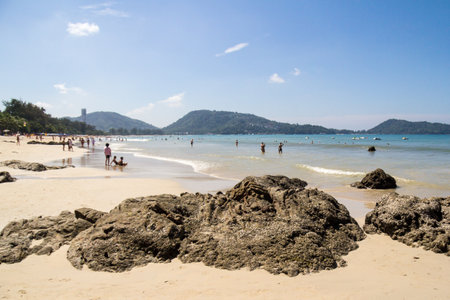 Phuket, Thailand - 11th December 2017: The north end of Patong beach. This is a relatively quiet part of the beach.のeditorial素材