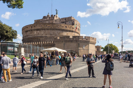 Rome, Italy - 19th September 2017:  Tourists taking photos outside the Castel Sant Angelo. The city is thronged with tourists during the summer months.のeditorial素材