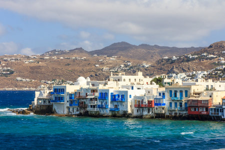 View of Little Venice, Chora, Mykonos, Greece,のeditorial素材