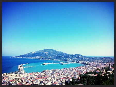 Overall shot of the capital city of Zakynthosの素材