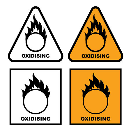 Chemical hazard icon, oxidation warning symbol vector illustration designのイラスト素材