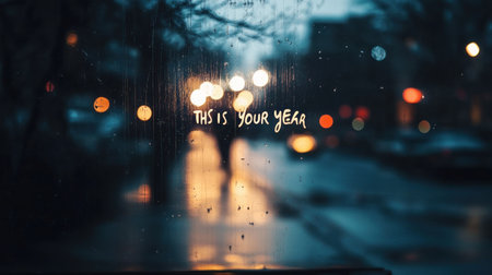 A motivational quote written on frosted glass This is Your Yearの素材