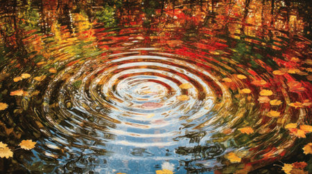 Rippling water reflecting autumn foliage.の素材