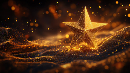 Golden star award on a dark, abstract backgroundの素材
