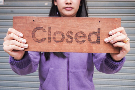 closed sign and womenの写真素材