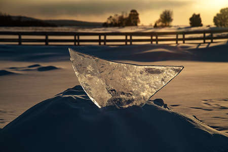 beautiful winter landscape in Siberia, with sun, ice and snow