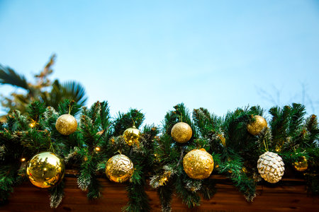 Beautiful,shiny,festive toys on the Christmas tree on New Year's Eve,close-upの写真素材
