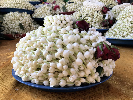Thai jasmine garland on plate for warship the buddha - imageの写真素材