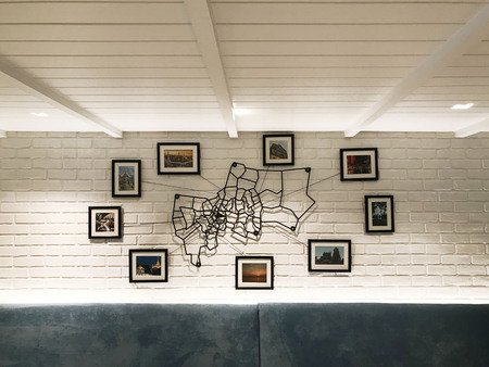 Picture frame decoration with bangkok map on white brick wall - imageの写真素材