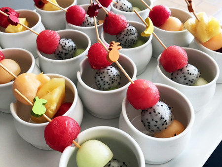Close up mini cocktail (watermelon, dragon fruit, pineapple, cantaloupe, melon) - imageの写真素材