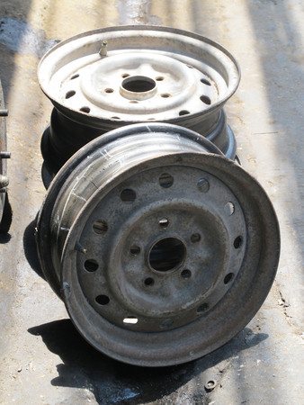 Old car wheel, used alloy wheelの写真素材