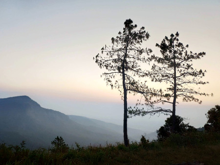 Silhouette beautiful mountain scenery before sunset, Thailandの写真素材