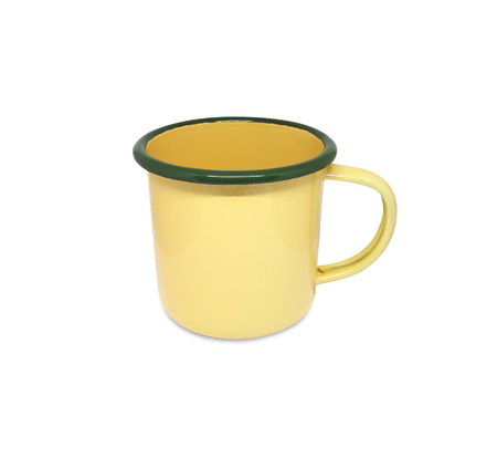 Thai yellow enamel cup isolated on white backgroundの写真素材