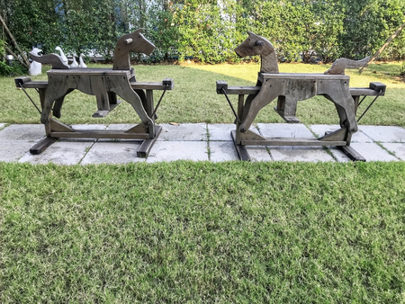Wooden Rocking Horse on playgroundの写真素材