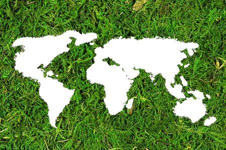 Concept ecology. Silhouette of world map on natural backgroundの写真素材