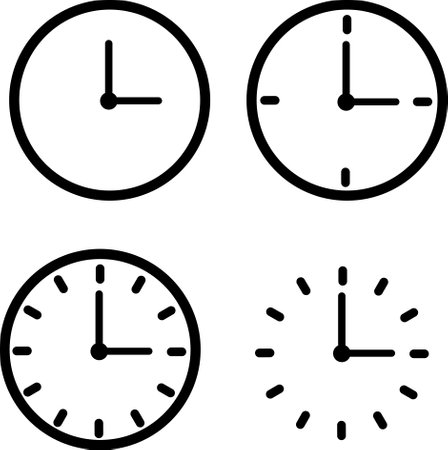 Time and Clock icons set. Clocks icon collection design. Horizontal set of analog clock icon symbol . Vector illustrationのイラスト素材