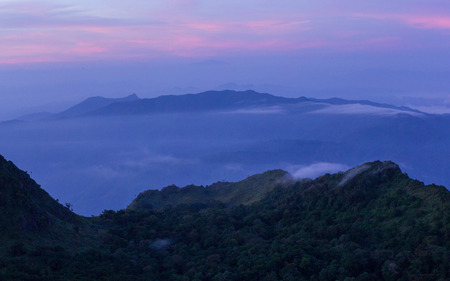 morning light over the forest and Mountain, Shallow depth of fieldの写真素材