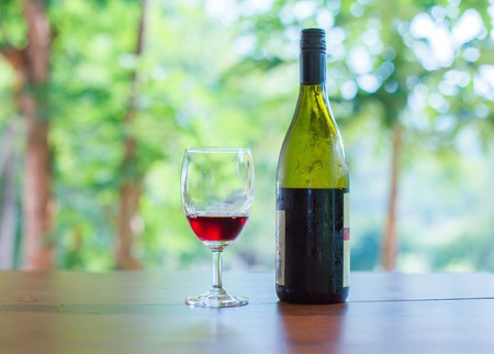 Wine bottle and glass