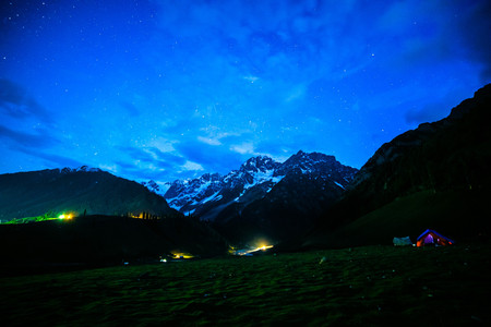 tents in mountain landscapeの写真素材