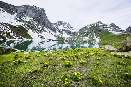 Frozen lake with mountain