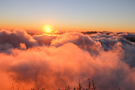 fog from fansipan summit in sapa vietnamの写真素材