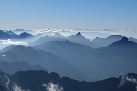 Morning Mist at Tropical Mountain Rangeの写真素材
