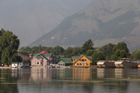 House boats in lake Kashmir, Indiaの写真素材