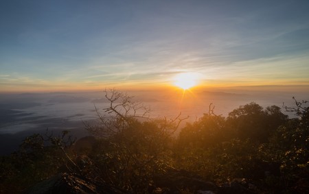Morning Mist at Tropical Mountain Rangeの写真素材