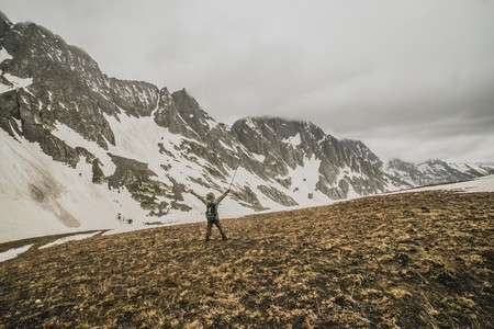 Hiking stop to look out to viewの写真素材
