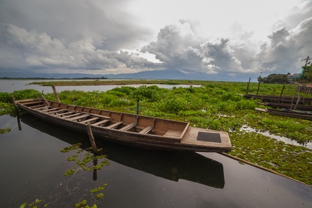 Lake with storm cloudの写真素材
