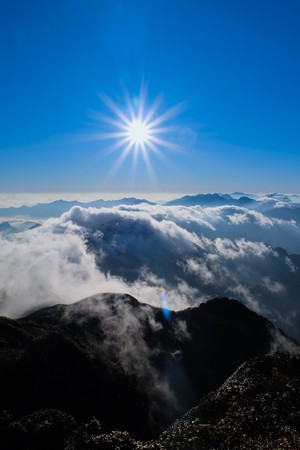 sunrise over mountain peakの写真素材