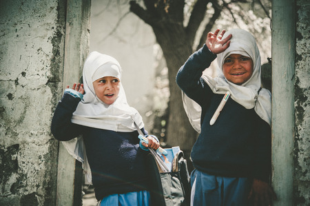 Children in a village in the south of Skardu are learning in the classroom of the village schoolのeditorial素材
