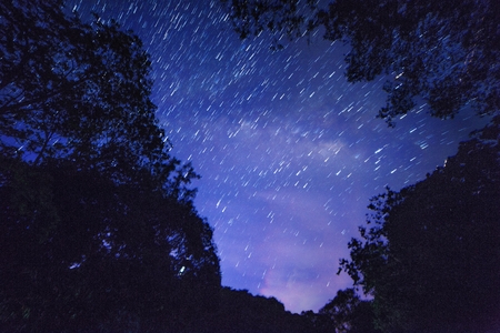 Startrails at nightの写真素材