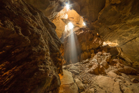 Sun beam in caveの写真素材