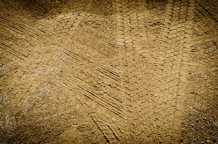 Truck wheel print on upcountry roadの写真素材